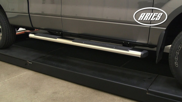 ARIES Side Bar Install: 6" SS Ovals 4504, S2875 on Ford F-150 This video demonstrates the installation of the ARIES S2875 6" Oval Side Bars on a 2013 Ford F-150 Super Cab.  These side bars are available in a stainless steel finish.  For this installation, we used the 4504 bracket.  These brackets are vehicle specific.

Features Include:
304 stainless steel
OE style tubular construction
Extra-wide, anti-skid step pad

(4504 Bracket) Vehicle Coverage:
2004-2014 Ford F-150 SuperCab, Super Crew, Regular Cab

Part #
4504 (Bracket)
S2875 (Stainless steel side bar)