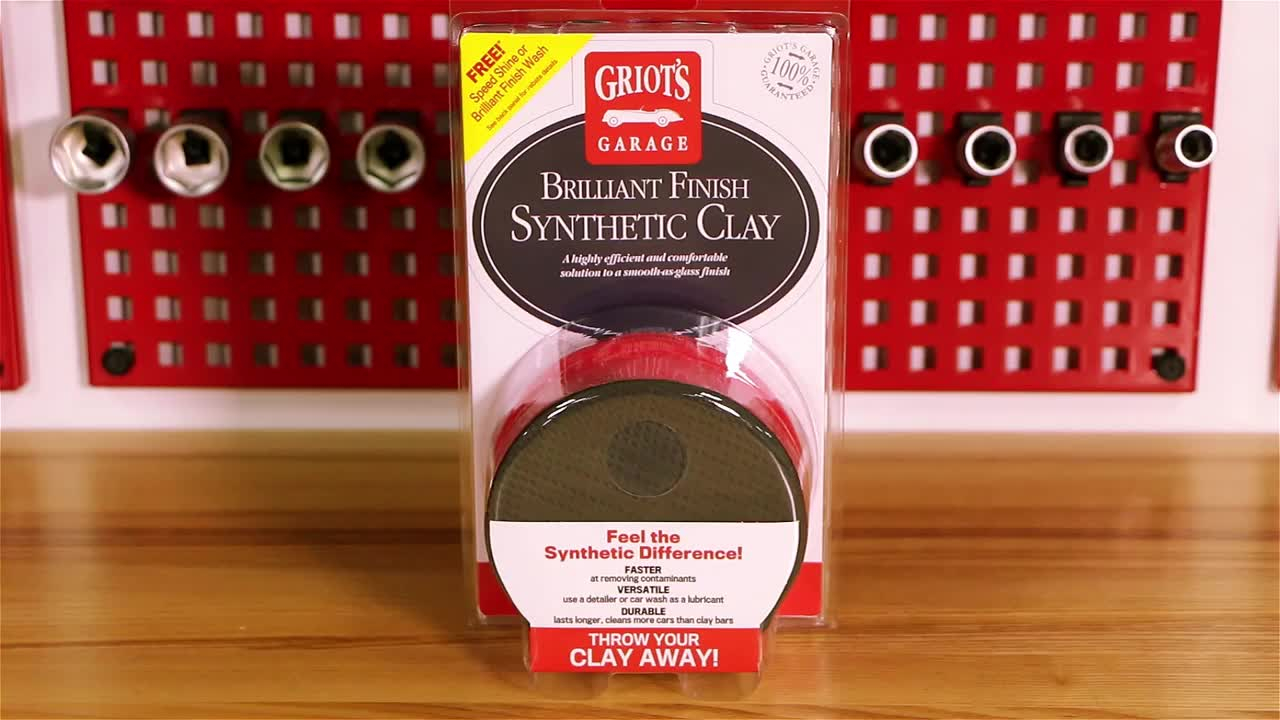 Griot's Garage - Brilliant Finish Synthetic Clay Brilliant Finish Synthetic Clay cuts faster than clay bars thanks to the texture and synthetic make-up of the clay/polymer matrix.  The diamond pattern found in Smooth Finish Synthetic Clay's clay/polymer matrix creates more edges and more opportunities to remove stubborn contaminants.