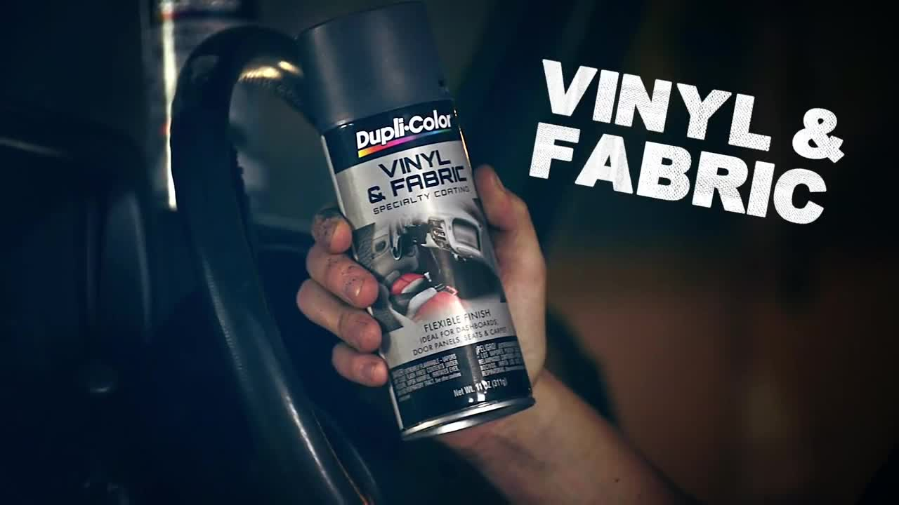 Dupli-Color Vinyl & Fabric Coating How-to Video Dupli-Color® Vinyl & Fabric Coating is perfect for restoring or customizing your interior vinyl seats, dash boards, door panels, shifter boots and consoles. Formulated with a maximum adhesion promoter so there's no need for primer. Dupli-Color Vinyl & Fabric Coating won't crack, peel or chip.