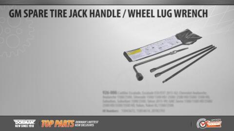 Highlighted Part: Spare Tire Jack Handle / Wheel Lug Wrench for Select Cadillac, Chevy & GMC Models Replace a damaged or missing spare tire jack handle and wheel lug wrench with this direct replacement. Made of tough, durable materials, this tool is made to the original equipment dimensions and finished to prevent corrosion.