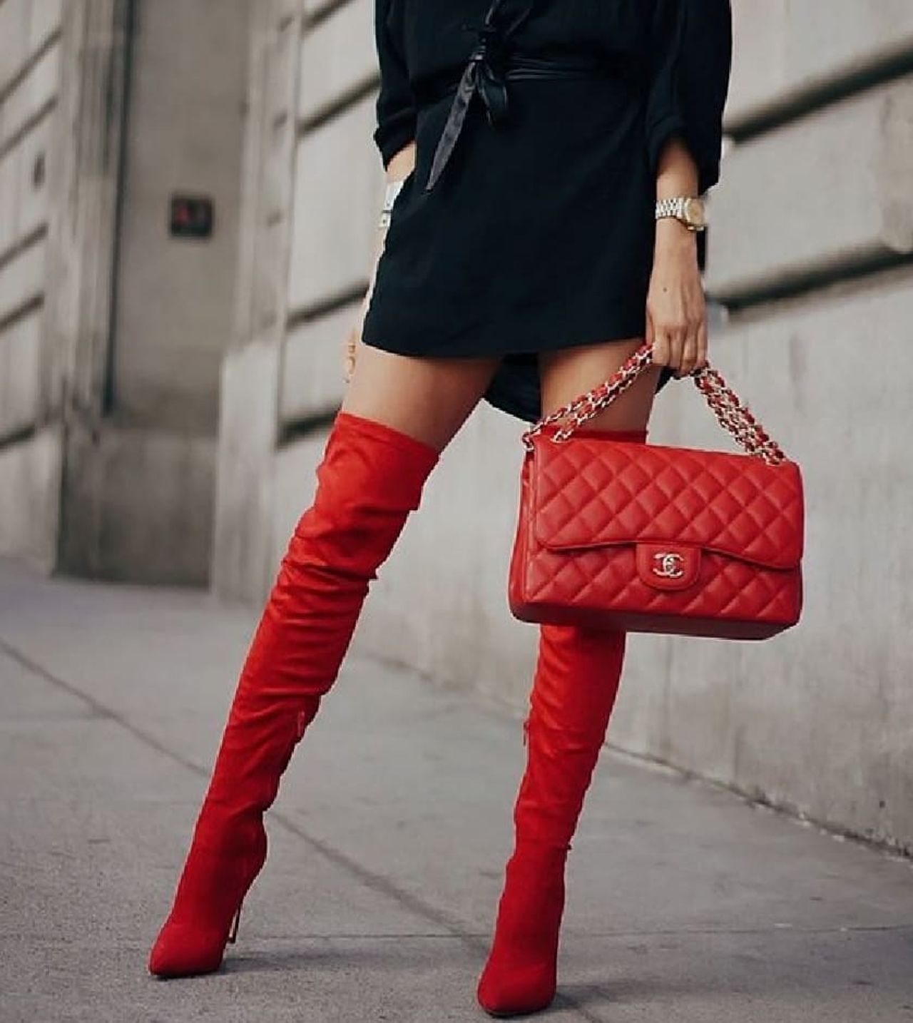 red snakeskin thigh high boots