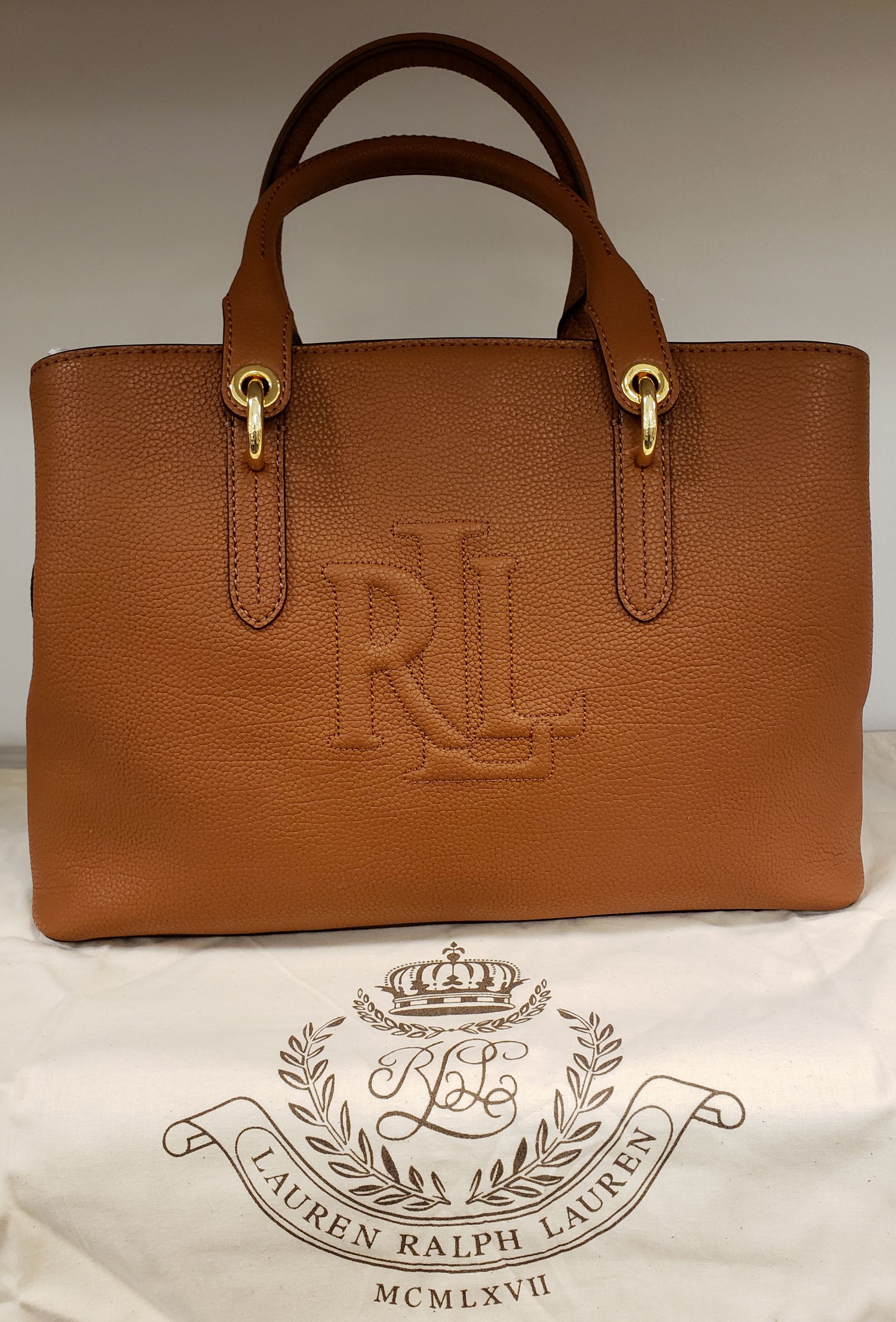 ralph lauren pebbled leather medium satchel