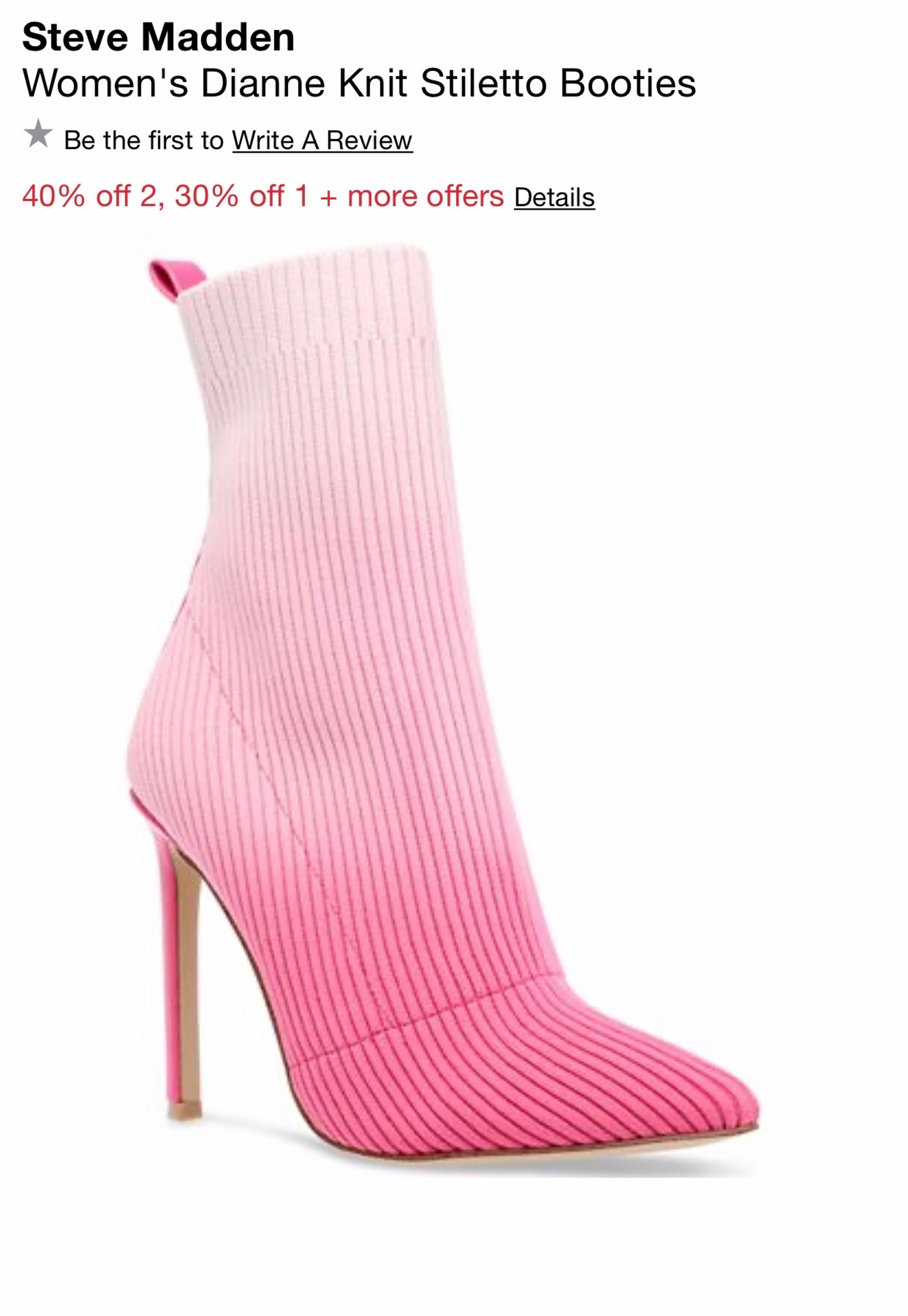 Steve Madden Women's Dianne Knit Stiletto Booties - Pink Ombre - Macys  Style Crew