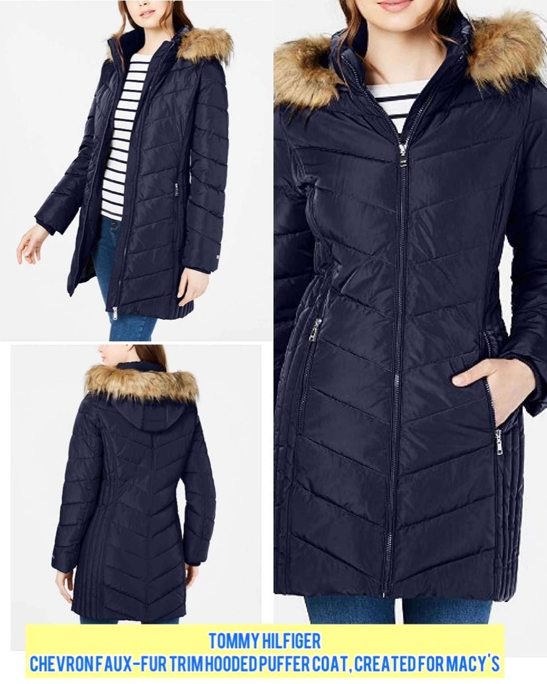 faux fur slim fit padded coat tommy hilfiger