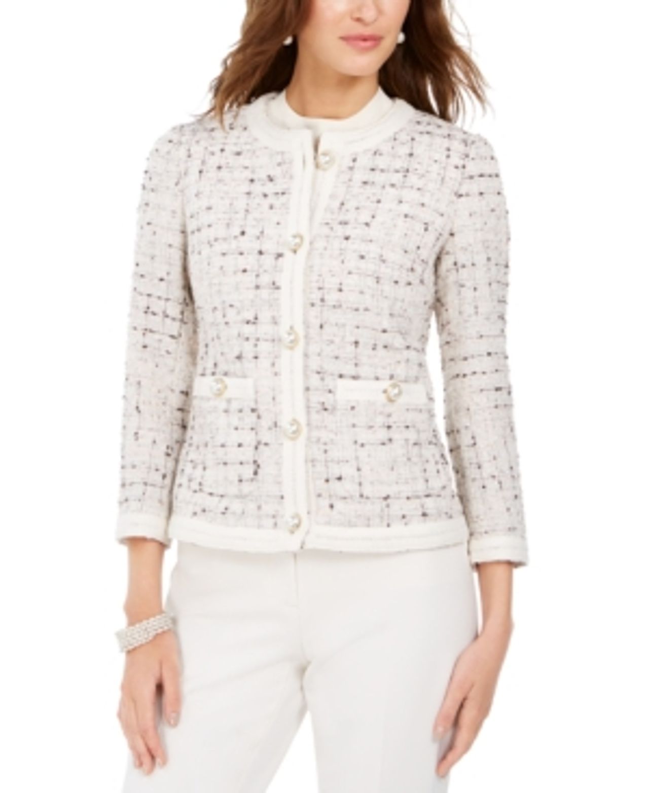 anne klein collarless tweed jacket