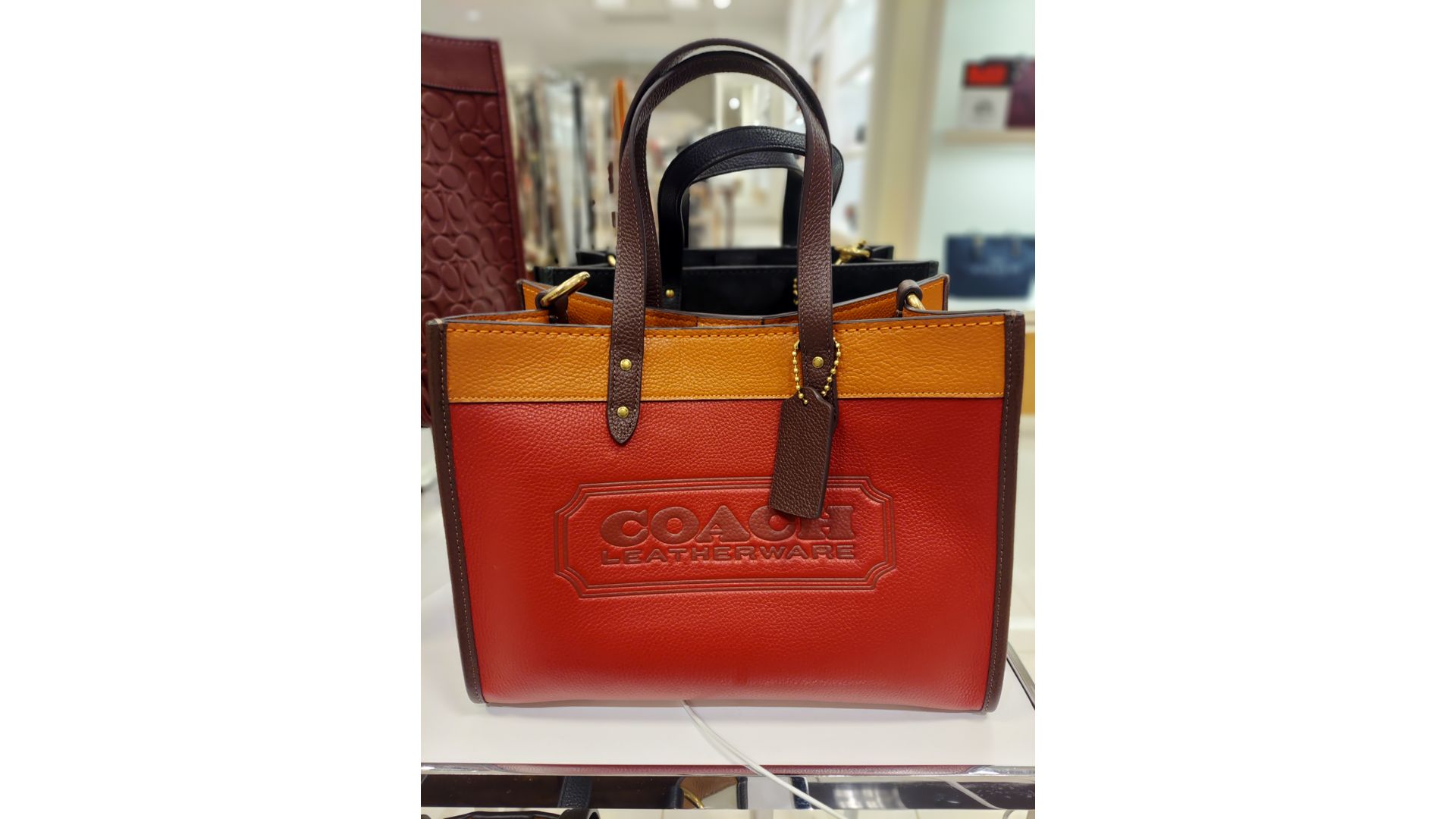 colorblock coach badge leather field tote 30