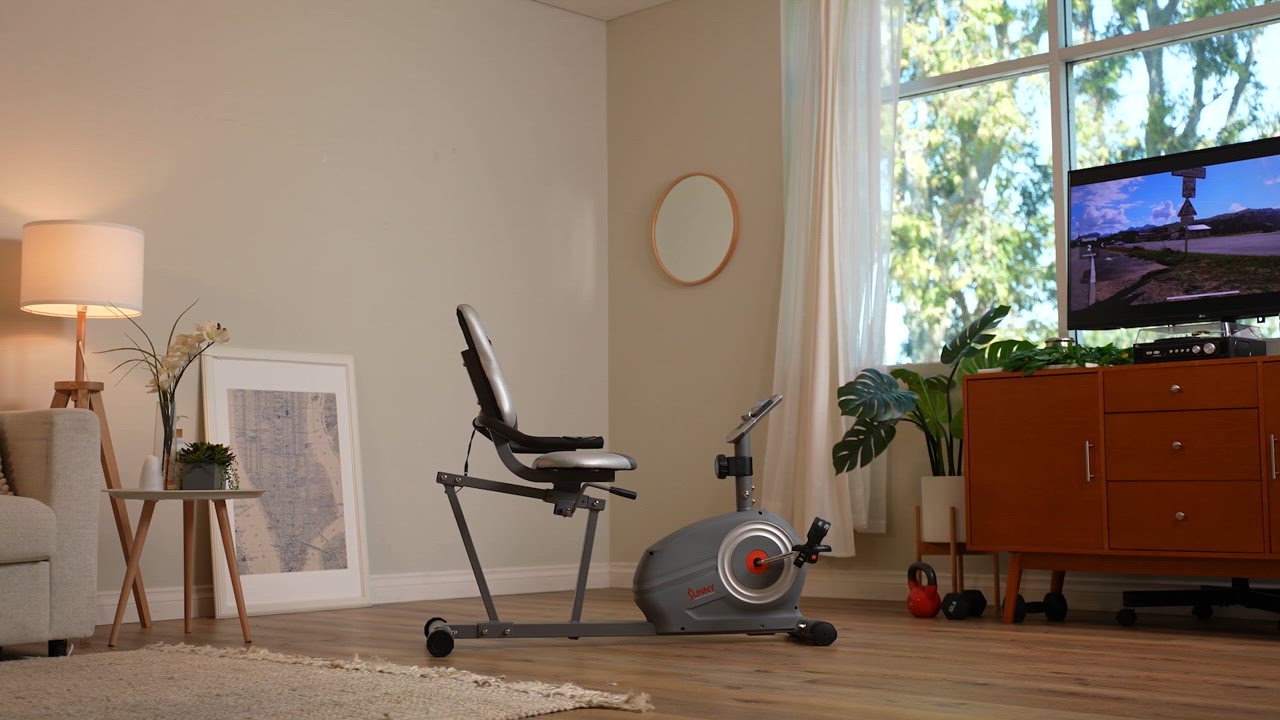 Sunny Health & Fitness Essentials Series Magnetic Smart Recumbent Bike with Bluetooth - view number 8