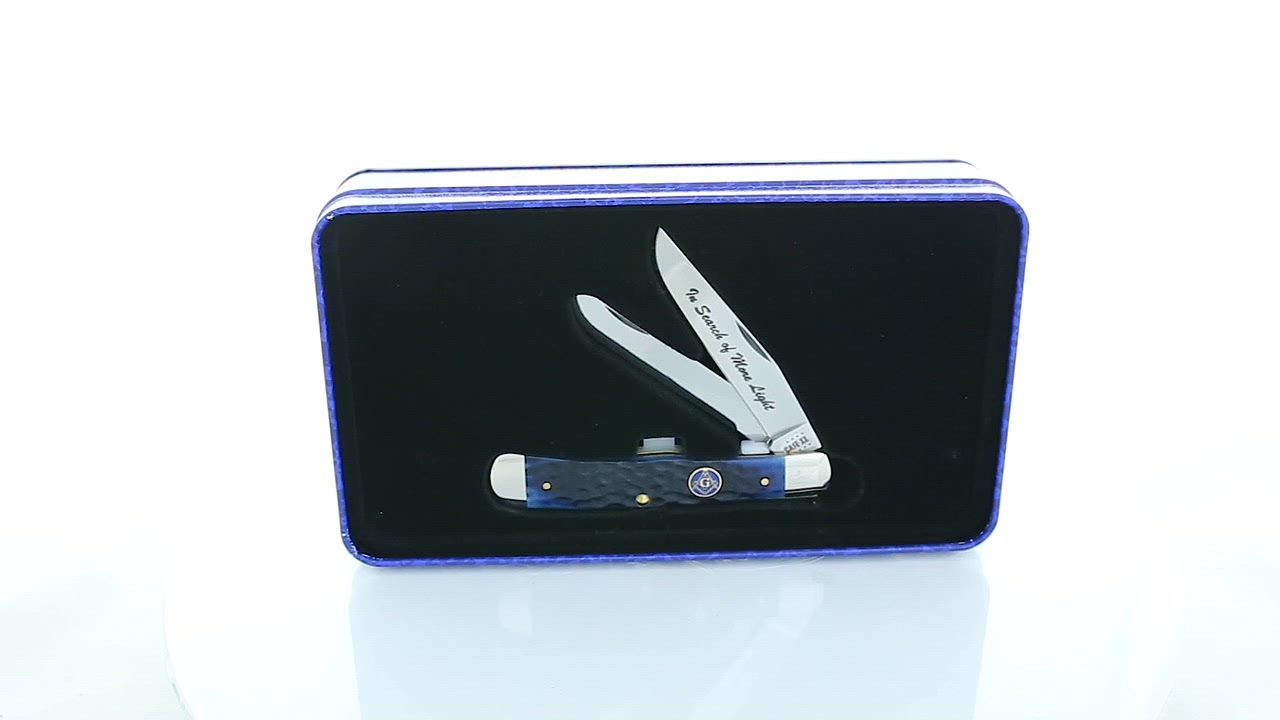 WR Case & Sons Cutlery Co Blue Bone Masonic Gift Tin Trapper                                                                     - view number 2