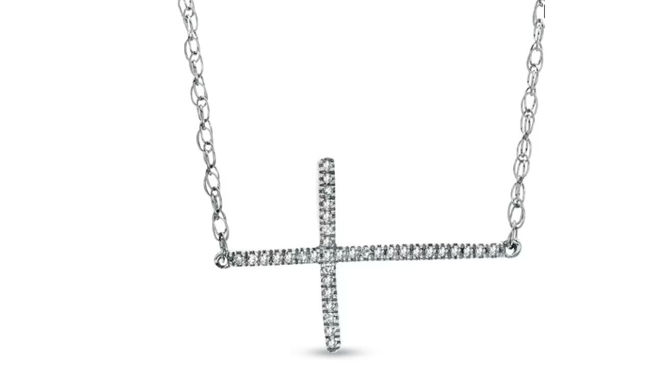 Creatable Diamond Accent Sideways Cross Necklace Zales