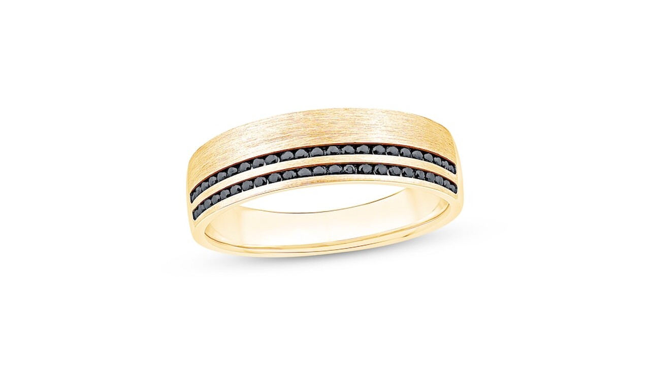 Creatable Men #39 s Black Gold Wedding Bands Kay Jewelers