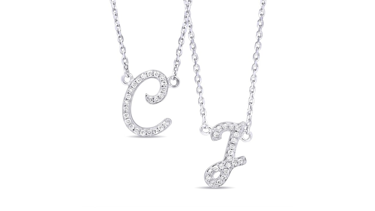 Creatable - Script Initial Necklace 1/15 ct tw Diamonds 18