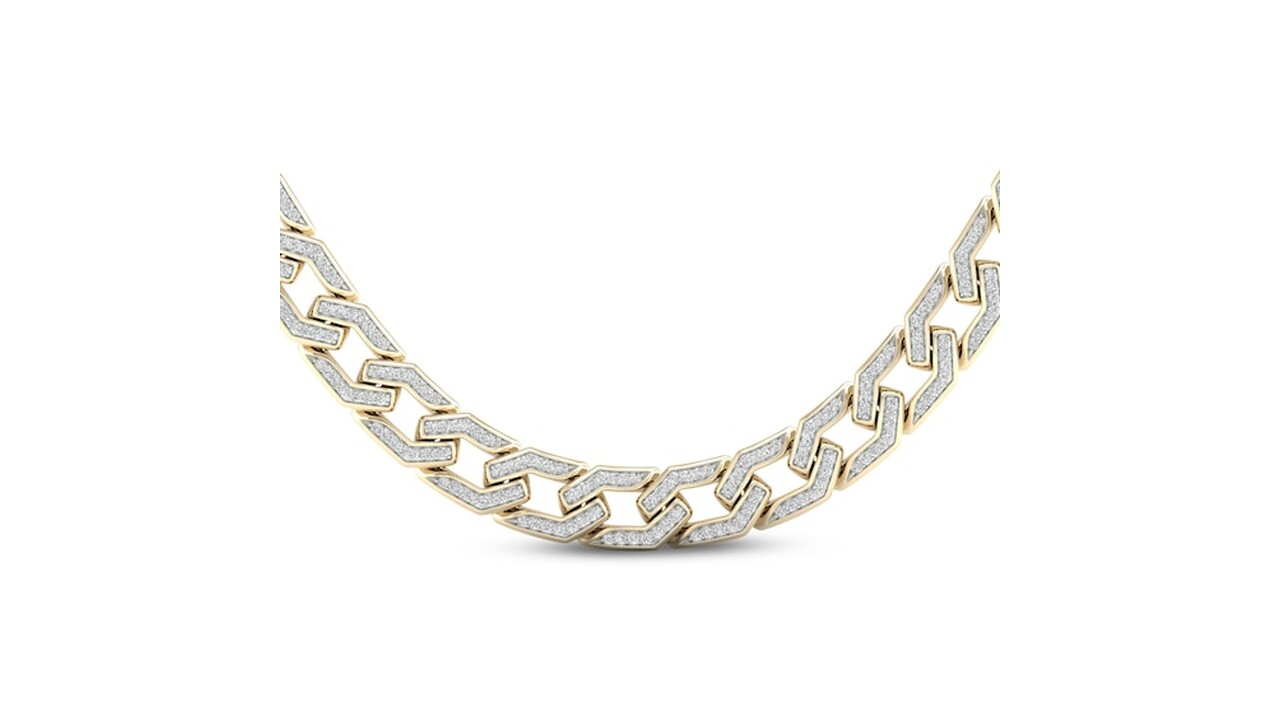 Creatable - Men's 10k Yellow Gold Diamond Angled Curb Chain 22