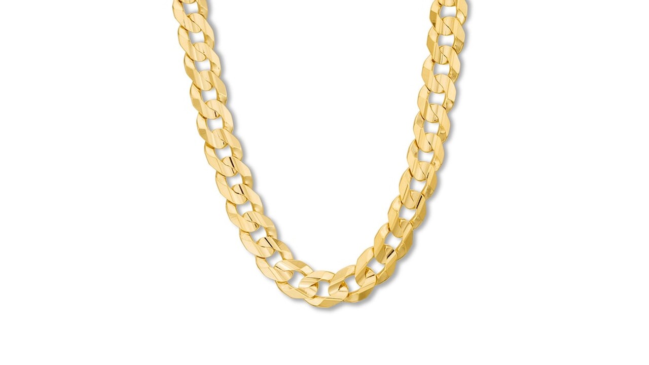 Creatable - 8mm Cuban Curb Chain Necklace Solid 14K Yellow Gold 22 ...
