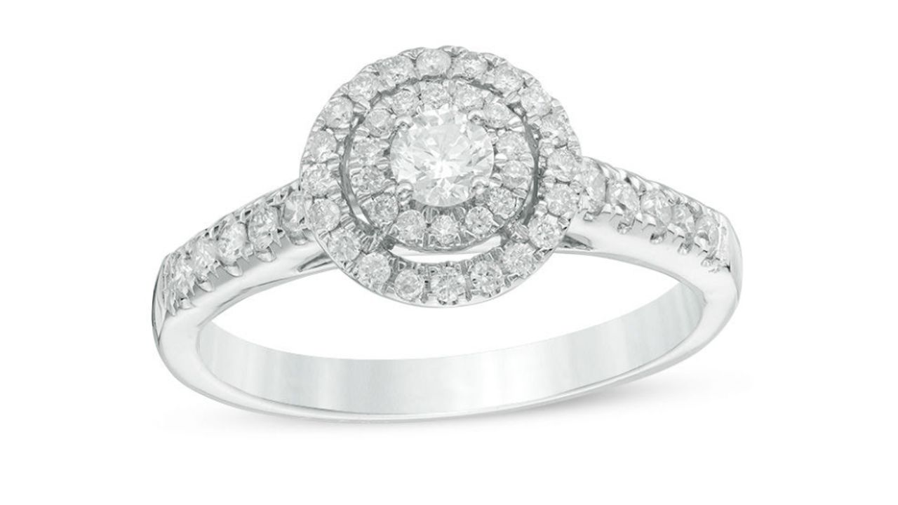 Creatable Dazzling Diamond Double Frame Engagement Rings Peoples